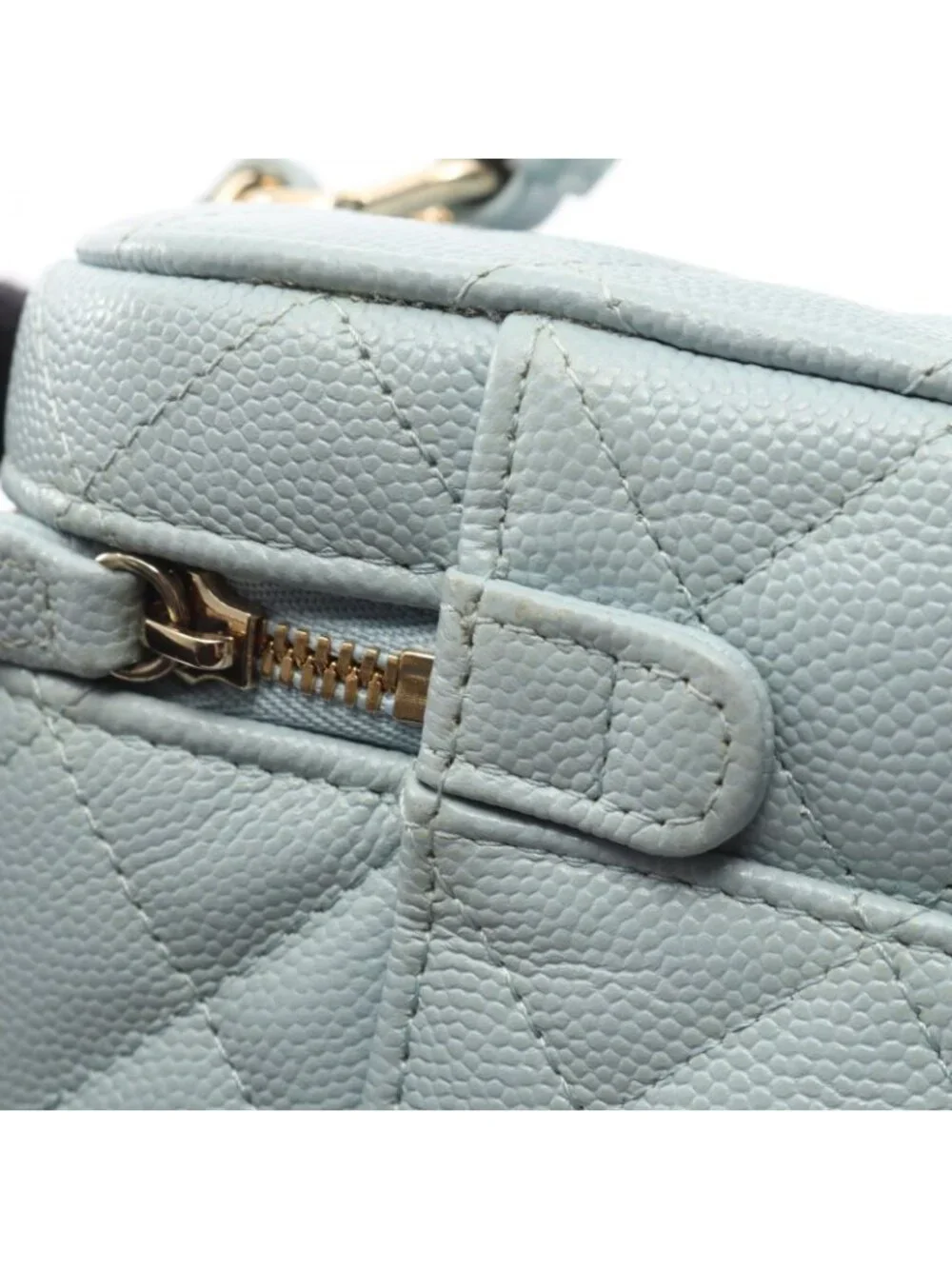 Chanel Shoulder Bag Quilted 2-Way Light Blue Caviar Leather Vanity Chain